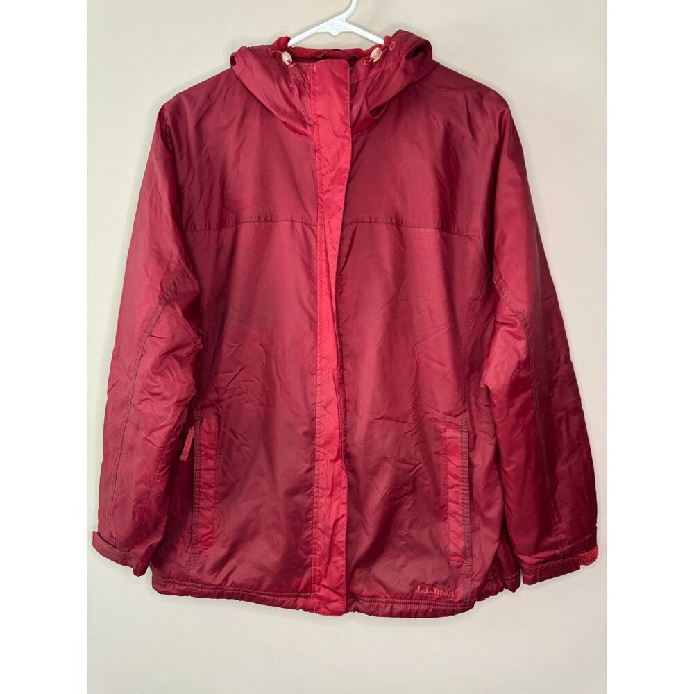 LL Bean Red Hooded Jacket Womens Large Fleece Lined Outdoor Coat